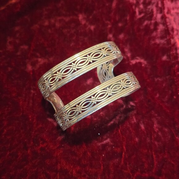 Sterling Silver Brighton Ferrera Equestra Scroll Double Cuff Bracelet - Picture 1 of 8
